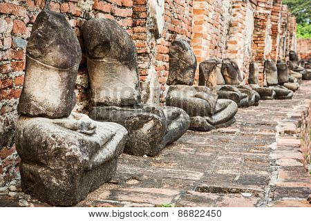 Headless Buddha statues in Wat Mahatat. Ayutthaya historical park. 