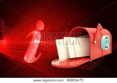 Red email postbox against shiny red information icon on black background