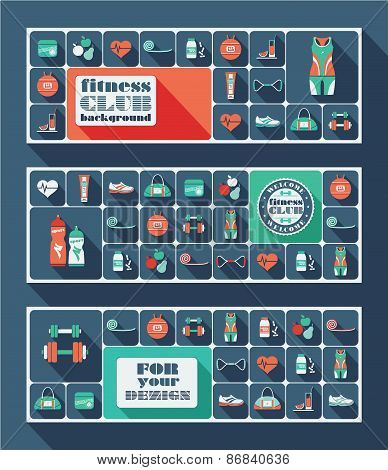 Fitness Icons Background. Flat Design.