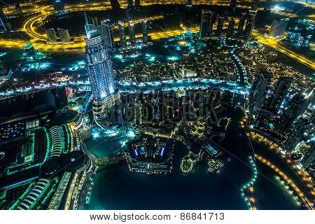 Address Hotel At Night In The Downtown Dubai Area Overlooks The Famous Dancing Fountains