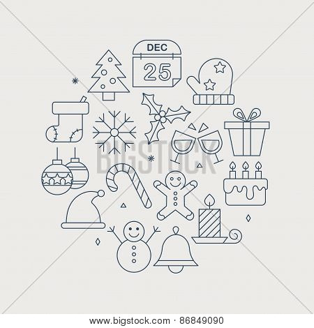 Christmas Line Icon Circle Set