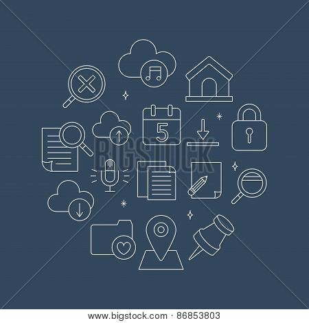 Web Line Icon Circle Set