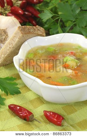 Poultry Consomme Soup With Green
