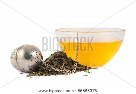 Glass piola bowl of tea isolated