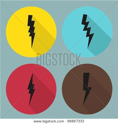 Flat lightning symbols set. Vector.
