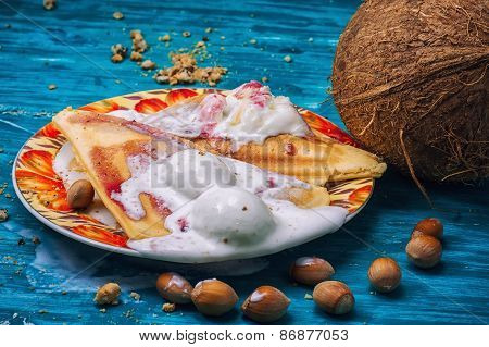 Freshly Baked Waffle Pecan Coconut Dessert