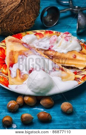 Freshly Baked Waffle Pecan Coconut Dessert