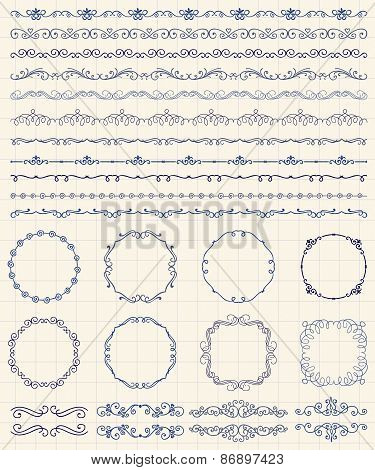 Hand Sketched Borders And Frames, Dividers, Swirls