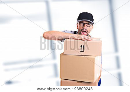 Overstrained Postman With Parcels