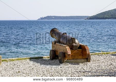 Medieval Cannon On The Shore Of The Bay Of Kotor In Herceg Novi
