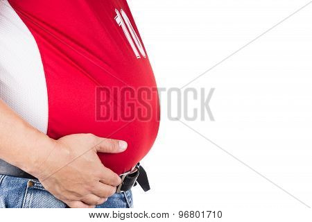 Obese man with unhealthy protruding big belly