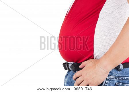 Obese man with unhealthy protruding big belly