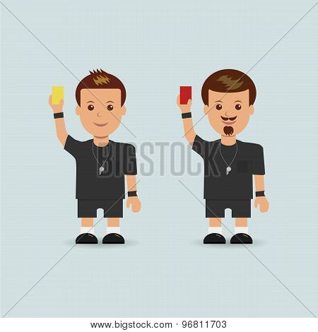 Soccer referees holding red and yellow card