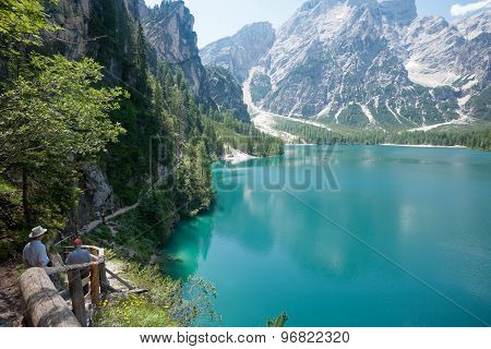 Hiking Trail At Lake Braies In The Dolomites With The Seekofel Mountain In The Background Sudtirolit