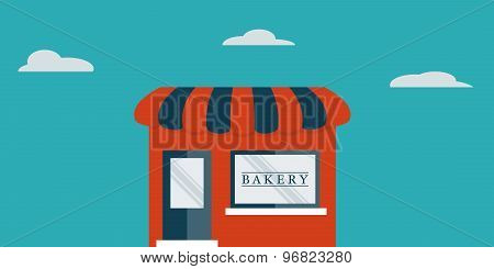 Flat Bakery Shop In Front Of Blue Sky