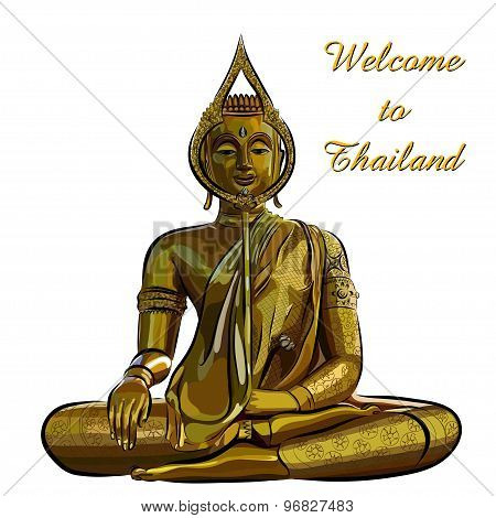 thai gold buddha meditation on a white background. Vector