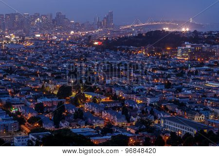 San Francisco Cityscape Panorama With View Of The Financial District, And Bay Bridge