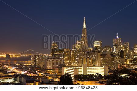 San Francisco Cityscape Panorama At Night