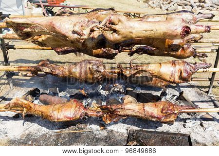 Sheep On Spits Roasting