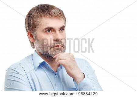 Handsome pleasant men touching his chin