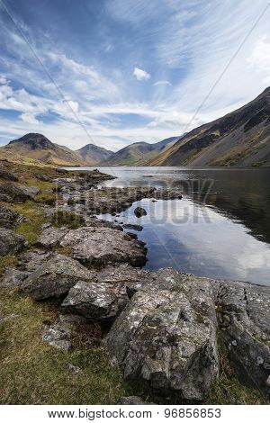 Stunning Landscape Of Wast Water And Lake District Peaks On Summer Day Reflected In Lake