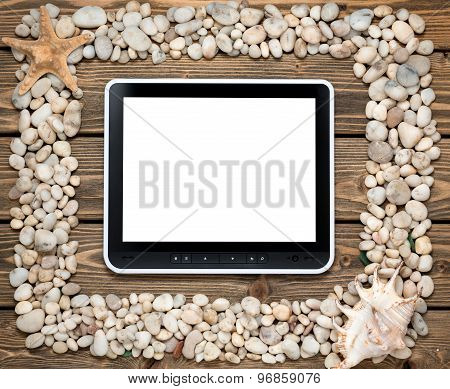 Frame from sea shells and stones