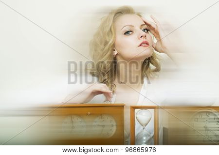 Tired Woman With Sand Glass