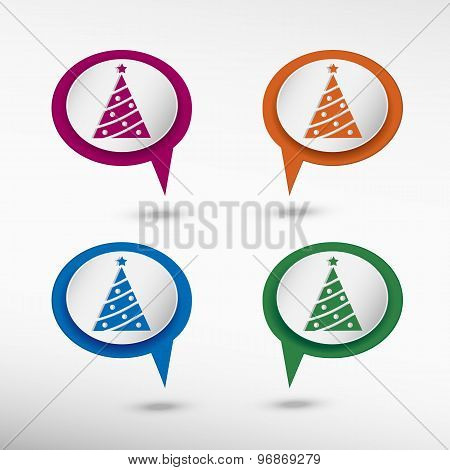 Christmas tree on colorful chat speech bubbles