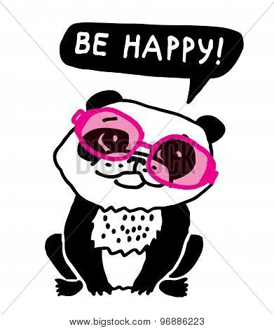 Ecology panda in pink glasses be happy