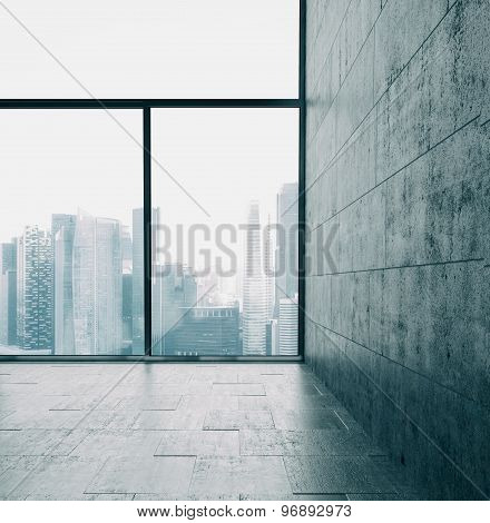 Big windows and cocrete wall. 3d render