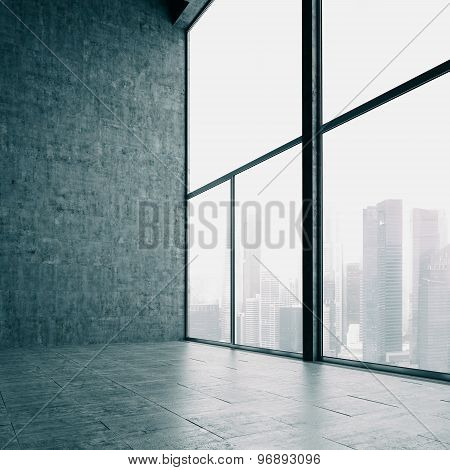 Loft windows and the city. 3d render