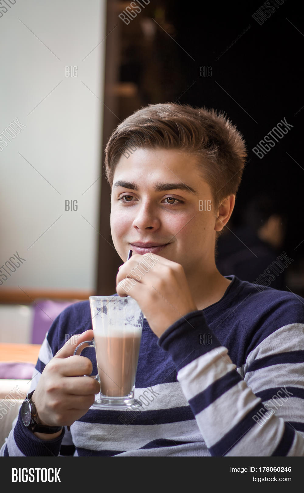 Young Man Drinking Latte Cacao Tube Image & Photo Bigstock