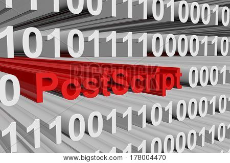 PostScript in the form of binary code, 3D illustration