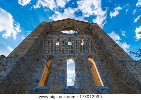 Medieval Abbey Of San Galgano From 13Th Century, Near Siena, Tuscany, Italy
