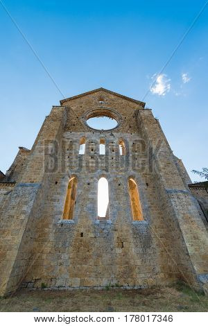 Medieval Abbey Of San Galgano From 13Th Century, Near Siena, Tuscany, Italy