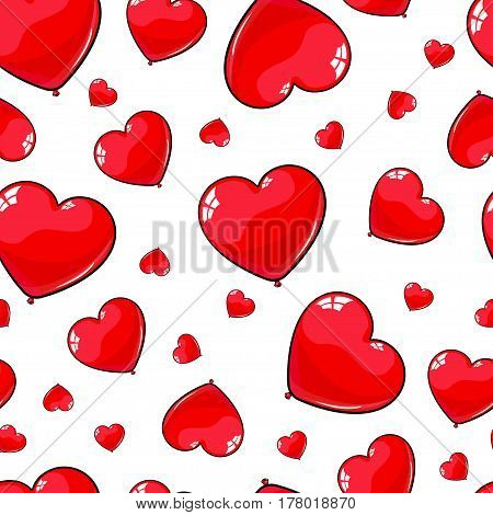 Seamless pattern of red balloons in the shape of heart. Background for topics: love, March 8, Valentine's Day, birthday, wedding.