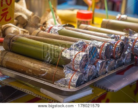 Rice With Meat Baked In A Bamboo Stalk