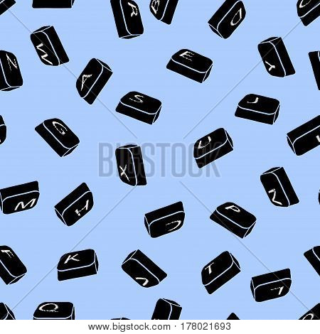 Vector background of black buttons with english alphabet. Seamless pattern of buttons from the keyboard