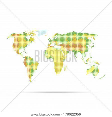 Simple physical world map with indicating relief dotted multicolor vector illustration isolated on white background