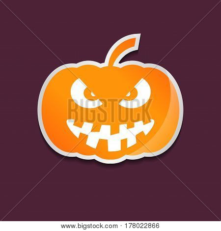 Halloween orange pumpkin sticker isolated over violet background