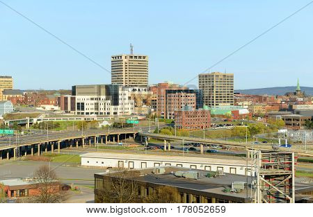 Saint John city skyline from the Fort Howe at the mouth of Saint John River, Saint John, New Brunswick, Canada.
