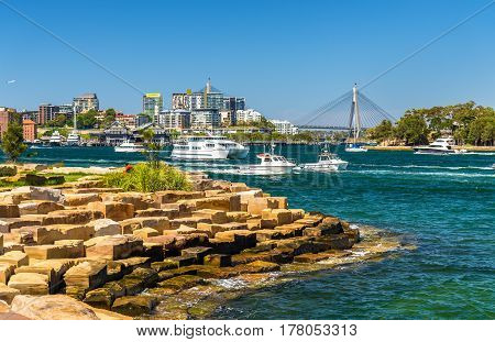 Yachts in Sydney Harbour as seen from Barangaroo Reserve Park - Australia