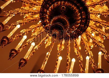 Chandelier in the church. Orthodox Church inside