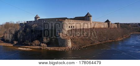 Ivangorod. ancient fortress at the border of Russia and Estonia. The Two Towers shares the Narva River.