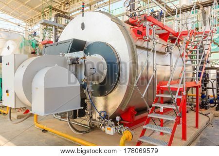 Gas boilers in gas boiler room for steam production