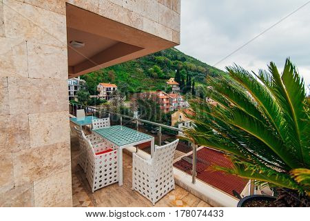 Furniture on the balcony of the apartment in Montenegro.