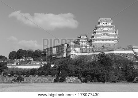 Himeji castle Japan historic landmark black and white tone