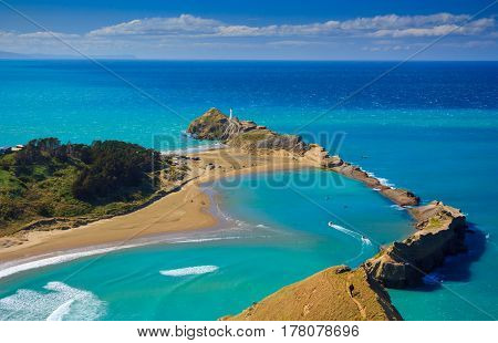 White lighthouse, location - Castlepoint, North Island, New Zealand