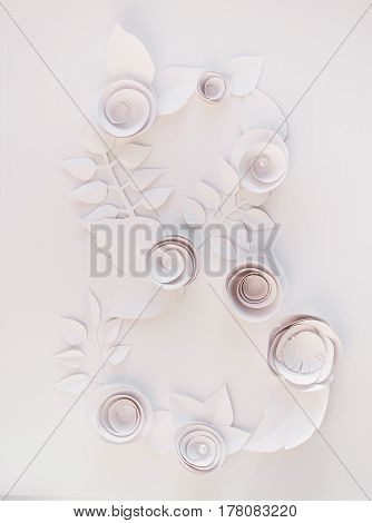 March 8 Women's Day Card With White Paper Flowers