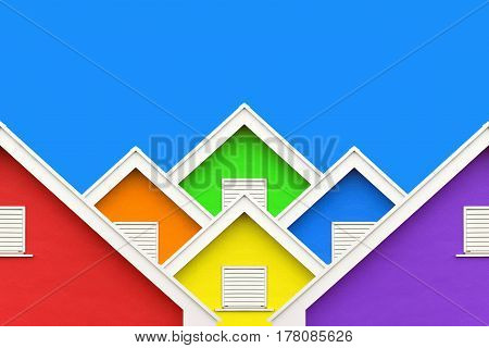 rainbow colorful house wall gable roof and clear blue sky in LGBT home concept